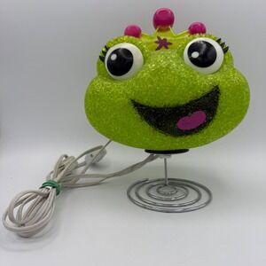 Princess Frog Night Light Lamp Cute Green Pink Crown Spiral Metal Stand‎